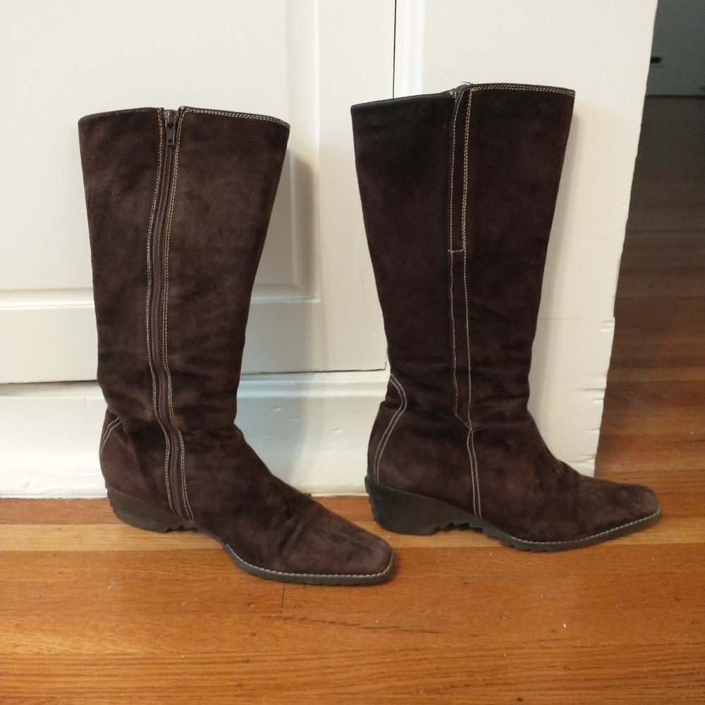 Vegan Suede Knee-High Chocolate Colored Boots, Sz 37